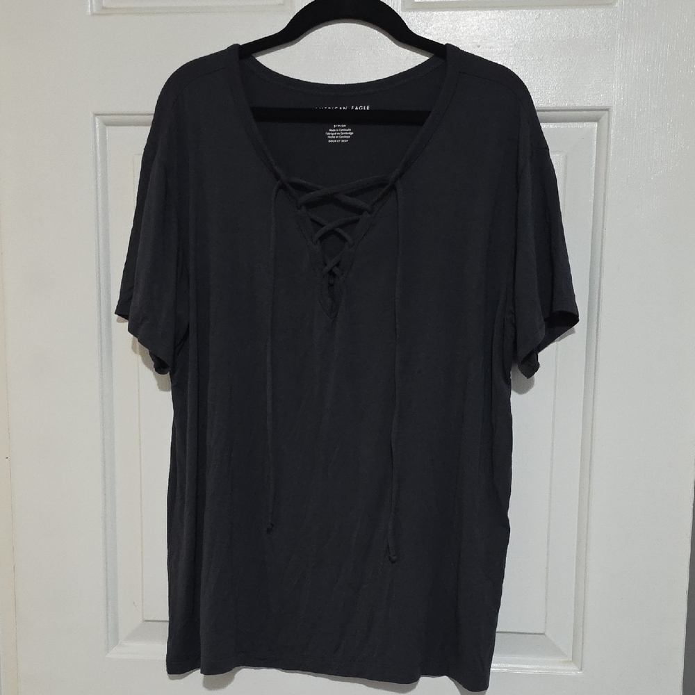 Universal Thread Charcoal Lace-Up Tee